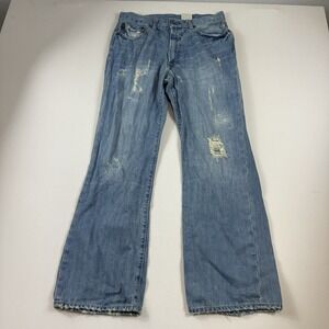 Vintage Abercrombie & Fitch Mens Boot‎ Cut Jeans 30x30 Buttonfly Blue Distressed